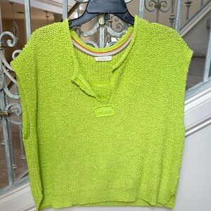 Green V-Neck Sweater with Textured Knit